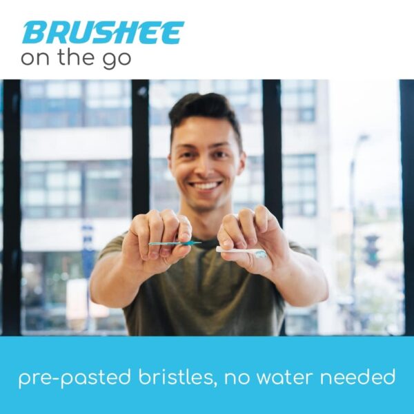 Brushee - The Evolution of Oral Care | 3-in-1 Tool (Pre-Pasted Mini-Brush + Floss + Pick) | Individually Wrapped | Disposable | Prepasted Travel Toothbrushes | Small Adult Toothbrush - (24-Pack) - Image 3